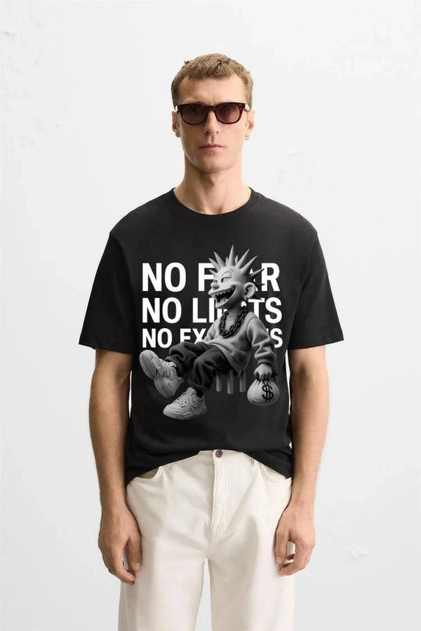 Men's Graphic " No Fear No Limits No Excuses" Print Cotton T-shirt  - Black, XL