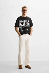 Men's Graphic " No Fear No Limits No Excuses" Print Cotton T-shirt  - Black, XL