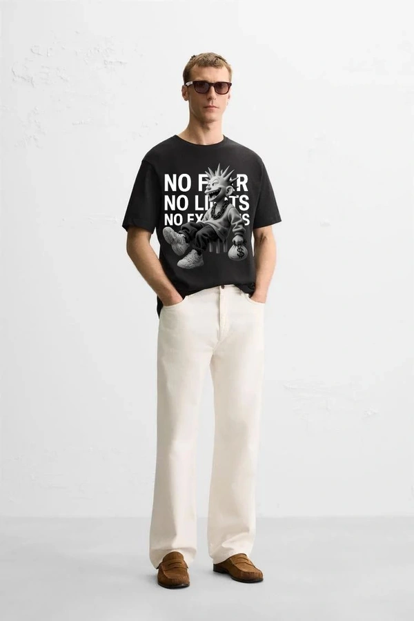 Men's Graphic " No Fear No Limits No Excuses" Print Cotton T-shirt  - Black, XL
