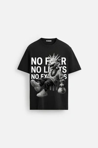 Men's Graphic " No Fear No Limits No Excuses" Print Cotton T-shirt  - Black, XL