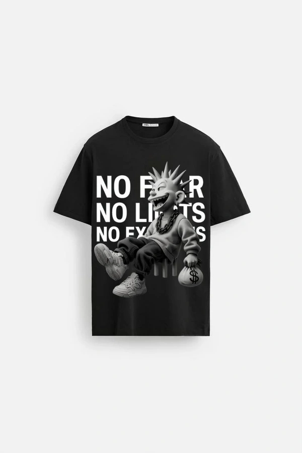 Men's Graphic " No Fear No Limits No Excuses" Print Cotton T-shirt  - Black, XL