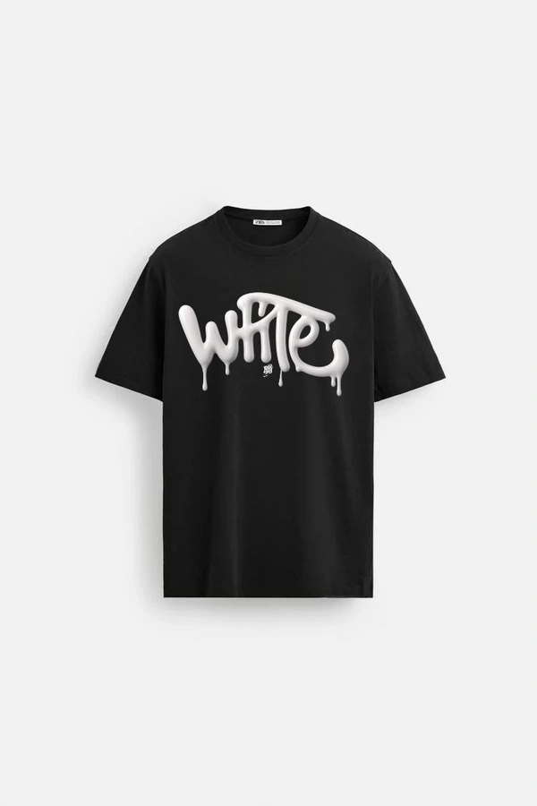 Urbanknit  Men's Drip Graffiti "White" Printed Cotton T-Shirt
 - Black, M