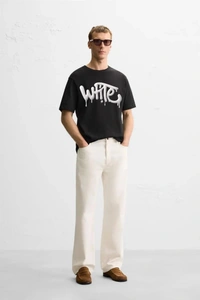 Urbanknit  Men's Drip Graffiti "White" Printed Cotton T-Shirt
 - Black, L