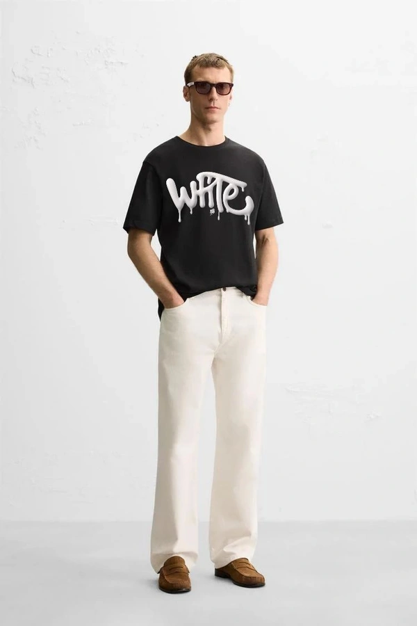 Urbanknit  Men's Drip Graffiti "White" Printed Cotton T-Shirt
 - Black, L