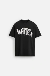 Urbanknit  Men's Drip Graffiti "White" Printed Cotton T-Shirt
 - Black, L
