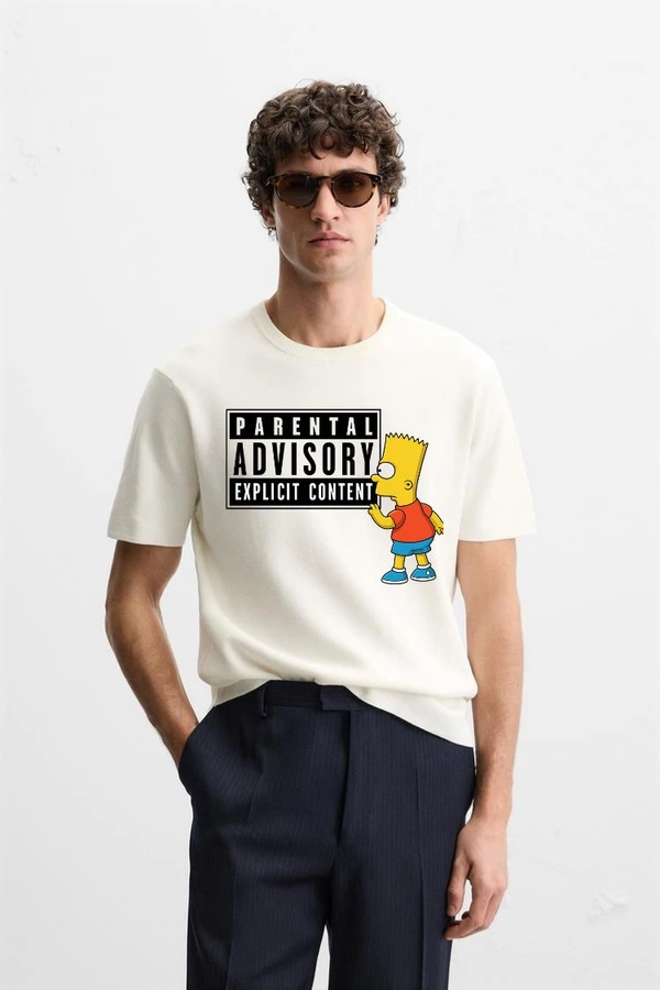 URBANKNIT  Bart Graphic “Parental Advisory” Cotton T-Shirt - White, M