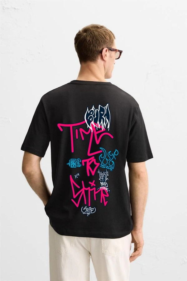 Urbanknit  UrbanKnit “Gangstar”  Streetwear T-Shirt – Cotton Fabric, Front & Back Graffiti Print
 - Black, M