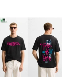 Urbanknit  UrbanKnit “Gangstar”  Streetwear T-Shirt – Cotton Fabric, Front & Back Graffiti Print
 - Black, M