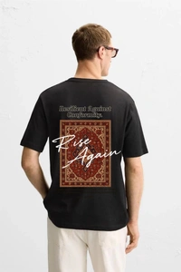 Urbanknit  UrbanKnit “Rise Again” Oversized Cotton T-Shirt – Front & Back Minimal Graphic Print
 - Black, L