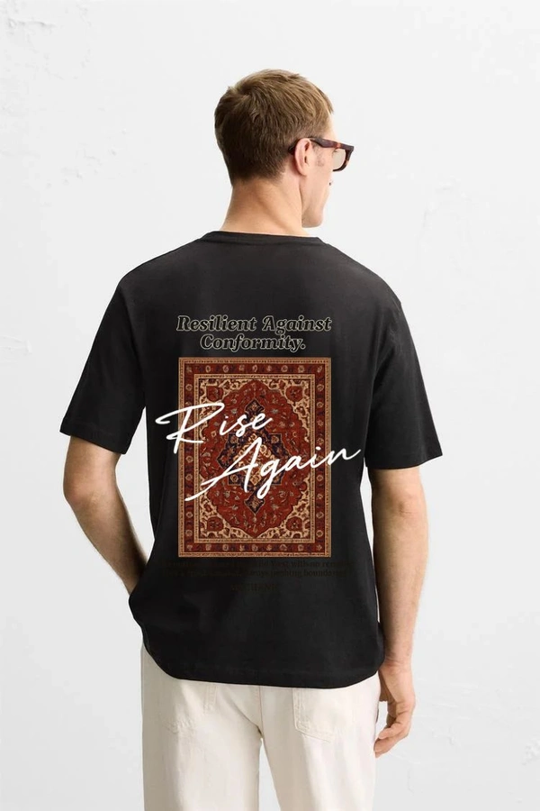 Urbanknit  UrbanKnit “Rise Again” Oversized Cotton T-Shirt – Front & Back Minimal Graphic Print
 - Black, L