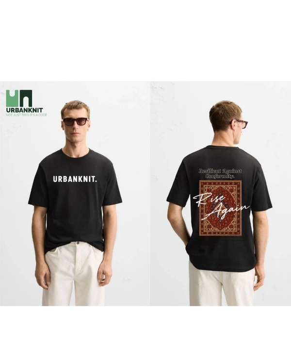 Urbanknit  UrbanKnit “Rise Again” Oversized Cotton T-Shirt – Front & Back Minimal Graphic Print
 - Black, L