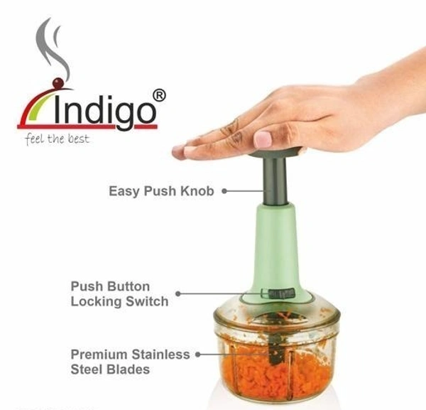 Indigo Push-Down Food Chopper – Quick & Safe Vegetable Dicer - Free Size, Feijoa