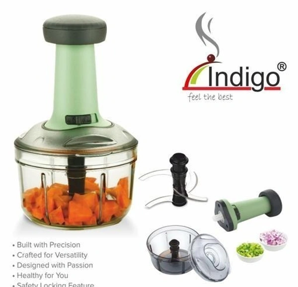 Indigo Push-Down Food Chopper – Quick & Safe Vegetable Dicer - Free Size, Feijoa