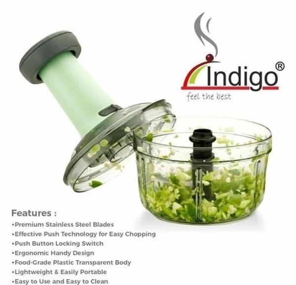 Indigo Push-Down Food Chopper – Quick & Safe Vegetable Dicer - Free Size, Feijoa