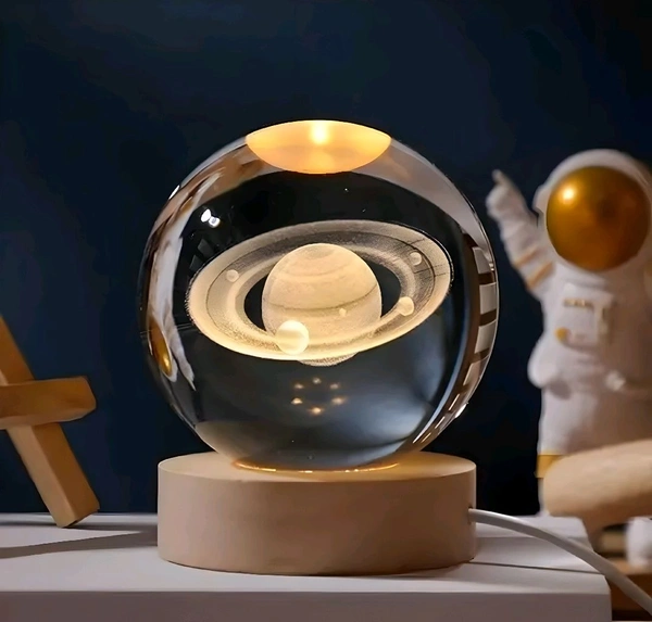 3D Crystal Galaxy Lamp – LED Saturn & Milky Way Night Light for Kids, Bedroom, and Home Décor | USB Powered Space Orb with Wooden Base - Wooden, Freesize