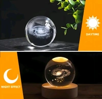 3D Crystal Galaxy Lamp – LED Saturn & Milky Way Night Light for Kids, Bedroom, and Home Décor | USB Powered Space Orb with Wooden Base - Wooden, Freesize