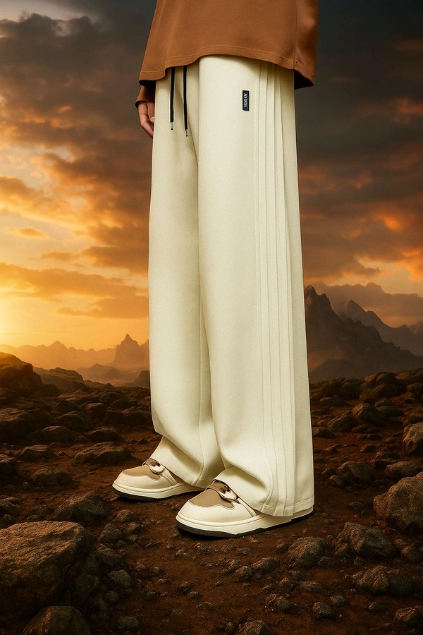 Men's Loose Track Pants  - Ecru White, L