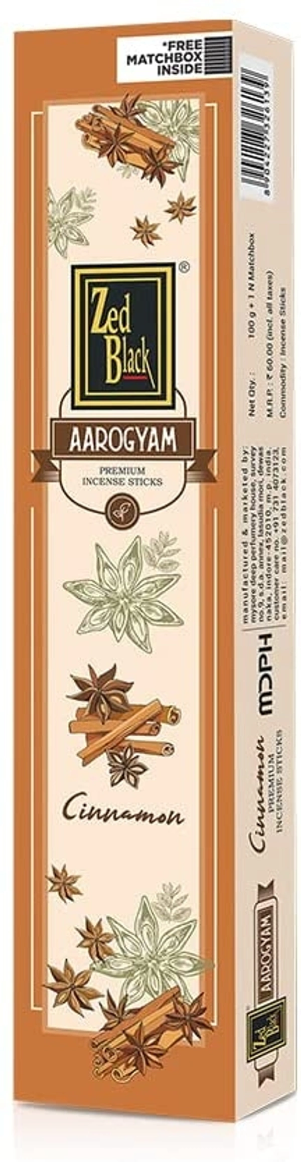 Dhup Zed Black Aarogyam (Agarbatti) - 100g, Cinnamon
