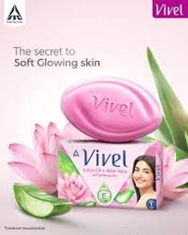 ITC Limited Vivel  Bathing Bar (4+1 free) - 500G (100G PER PCS), Lotus Oil With Aloe Vera, Soft Glowing Skin