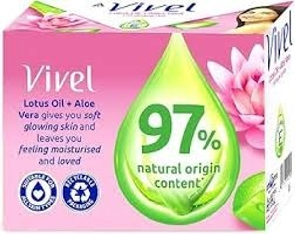ITC Limited Vivel  Bathing Bar (4+1 free) - 500G (100G PER PCS), Lotus Oil With Aloe Vera, Soft Glowing Skin