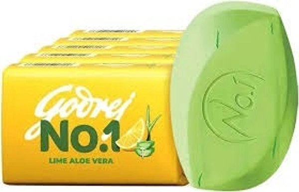 Godrej No.1 Bathing Bar (4+1 free) - 500g (100g per pcs), Lime Aloe vera
