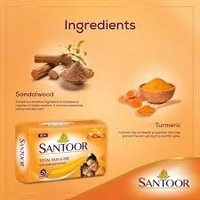 Santoor Bathing Bar (pack of 100g×4) - 400g (100g Per pcs), Sandal & Turmeric, Skin Moisturising