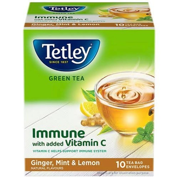 Tetley Green Tea - 10 Tea Bags, Ginger, Mint & Lemon