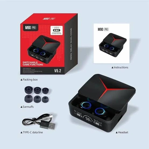M90 Earbuds With Power Bank  - Black