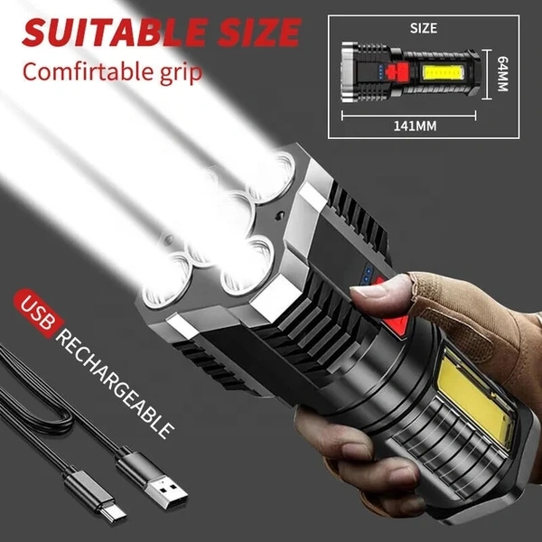 LED Torch 4LED Light 3 Mode Chargeable 
