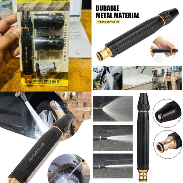 Water pressure Nozzel Metal With 3 Connectors  - Black