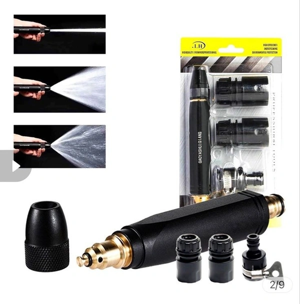 Water pressure Nozzel Metal With 3 Connectors  - Black