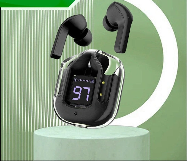 Wireless Bluetooth Earbuds Transparent Display  - Black