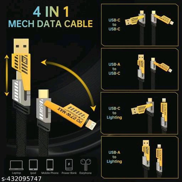 New 4 in 1 Data Cable All Mobile  - Black