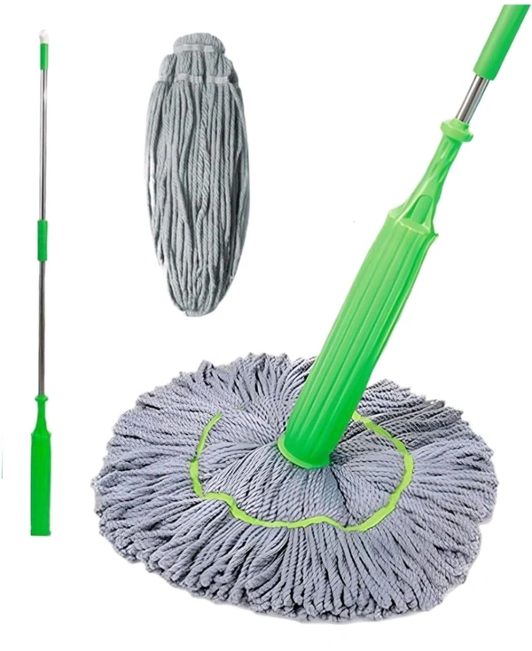 360° Rotating Microfiber Floor Cleaning Mop Perfect for Dry & Wet Mopping – Easy Squeeze Self-Wringing Design - Screamin' Green