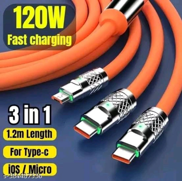 Indian Stuff  3 in 1 Fast Charging Cable  - Tangerine