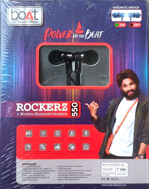 Boat Rockerz 550Pro Bluetooth Neckband 200 Hours Battery Backup  - Navy Blue