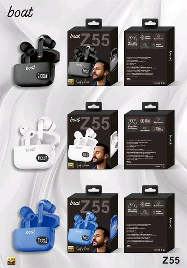 Boat Z55 Earbuds Charging Display Bass Sound - Blue