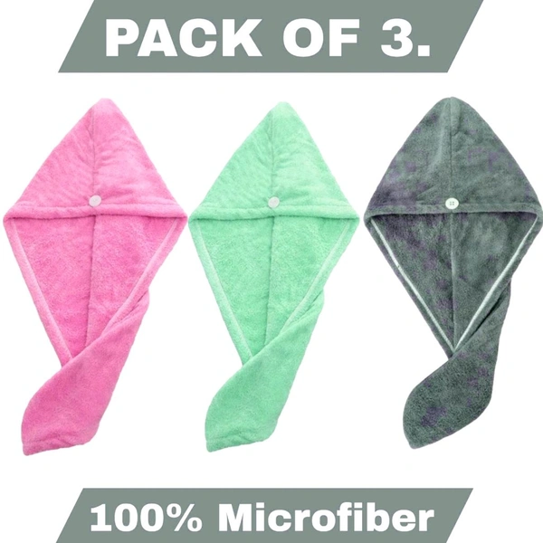 Pack of 3 Ultra-Soft Microfiber Hair Wraps - Black