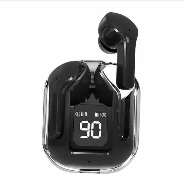 Wireless Bluetooth Earbuds Transparent Display  - Black