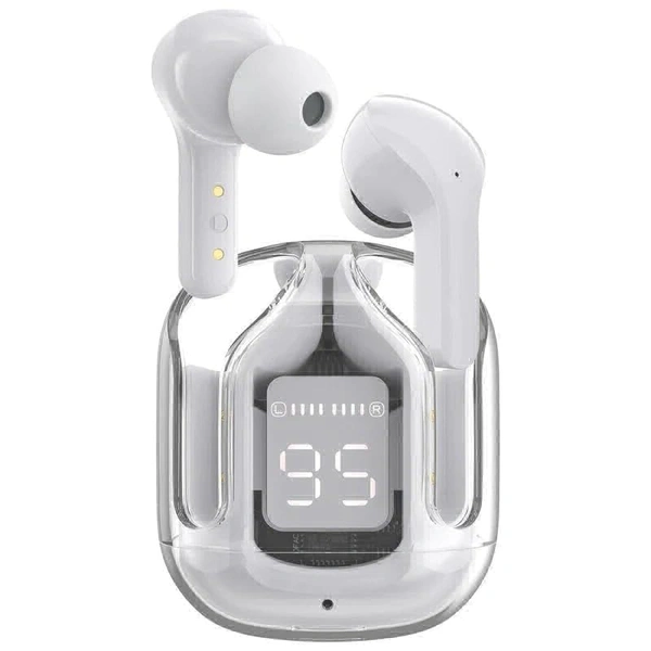 Wireless Bluetooth Earbuds Transparent Display  - White
