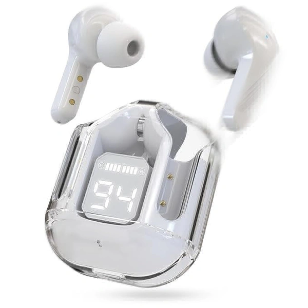 Wireless Bluetooth Earbuds Transparent Display  - White