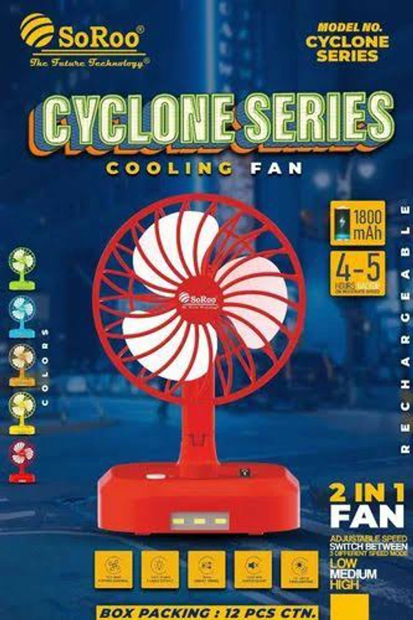 Soroo Cooling Fan 8inch Chargeable with LED Light - Red