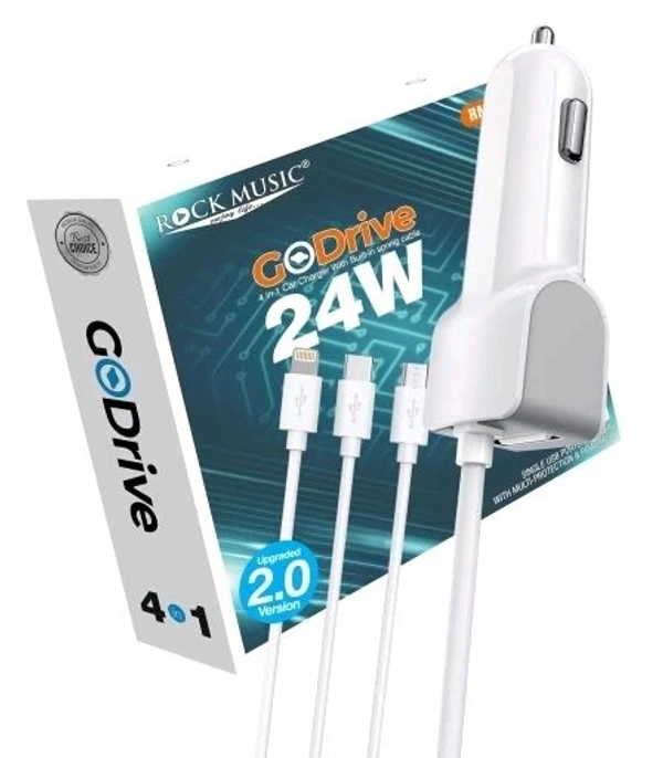Rock Music 4 In 1 Fast Car Charger 24W - White