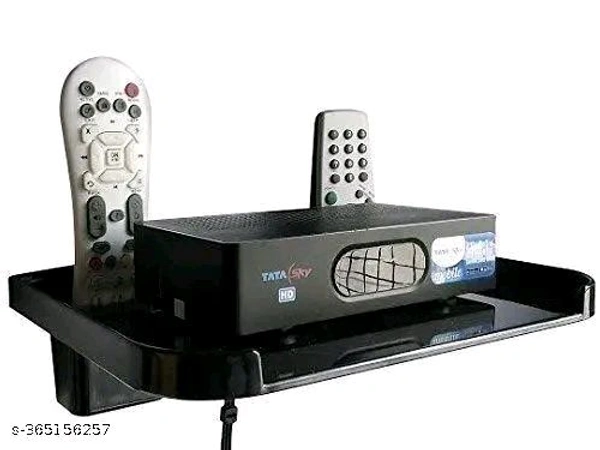 Black Pvc Set Top Box Stand With 2 Remote Holder - Black, Free Size