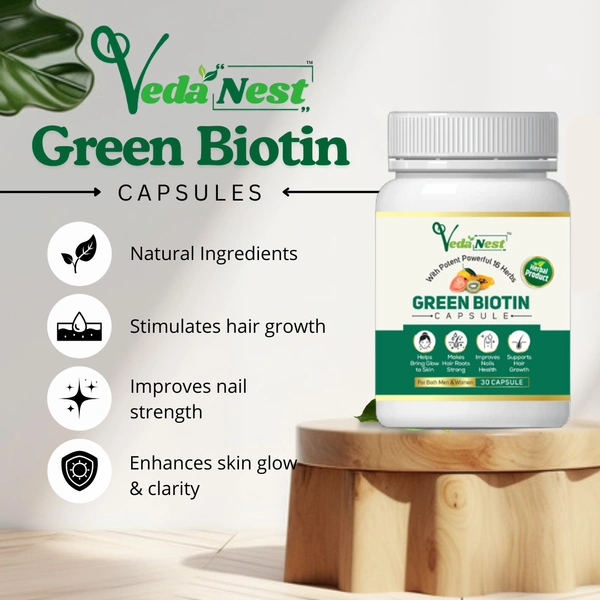 Green Biotin Multivitamins Capsules, Promotes Glowing Skin, Hair Health & Nail Health 30 Capsules (Buy 1 and Get 1)