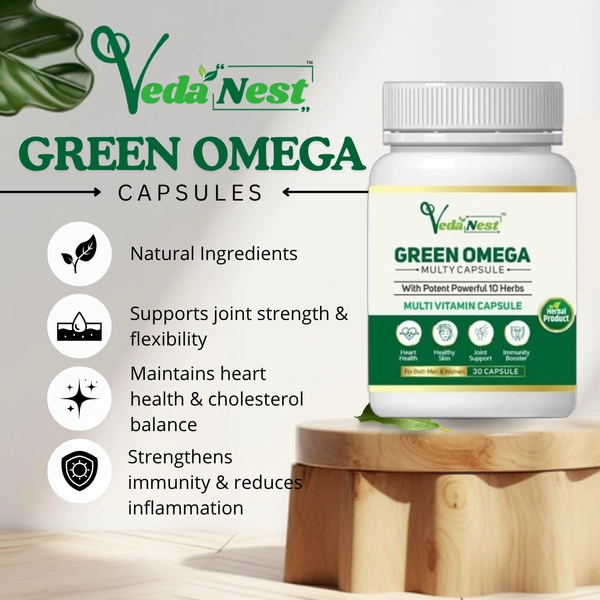 Vedanest Green Omega 500Mg, Multivitamin Capsule, Ashwagandha, Kulthi, Amla, Alsi, Ginseng, (30 Capsules) (Buy 1 and Get 1)