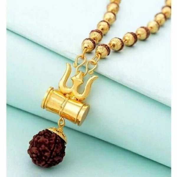 Mokah Spiritual Shiv trishul Damaru Locket With original Pamchmukhi Rudraksh stylish mala 