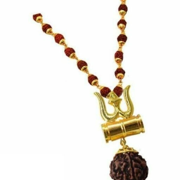 Mokah Spiritual Shiv trishul Damaru Locket With original Pamchmukhi Rudraksh stylish mala 