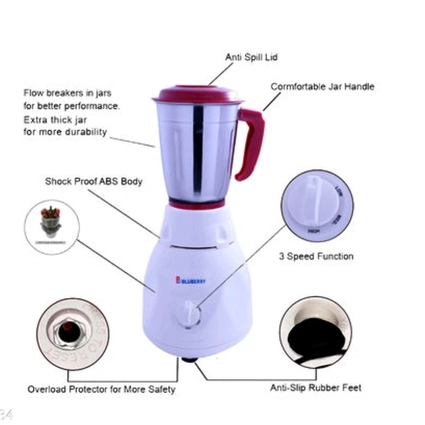 BluBerry Advanve mixer grinder with four stainless steel - Cash on delivery, Pay on delivery, Free Size, White