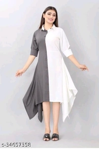 Pretty Partywear Women Dresses - greye and white, L